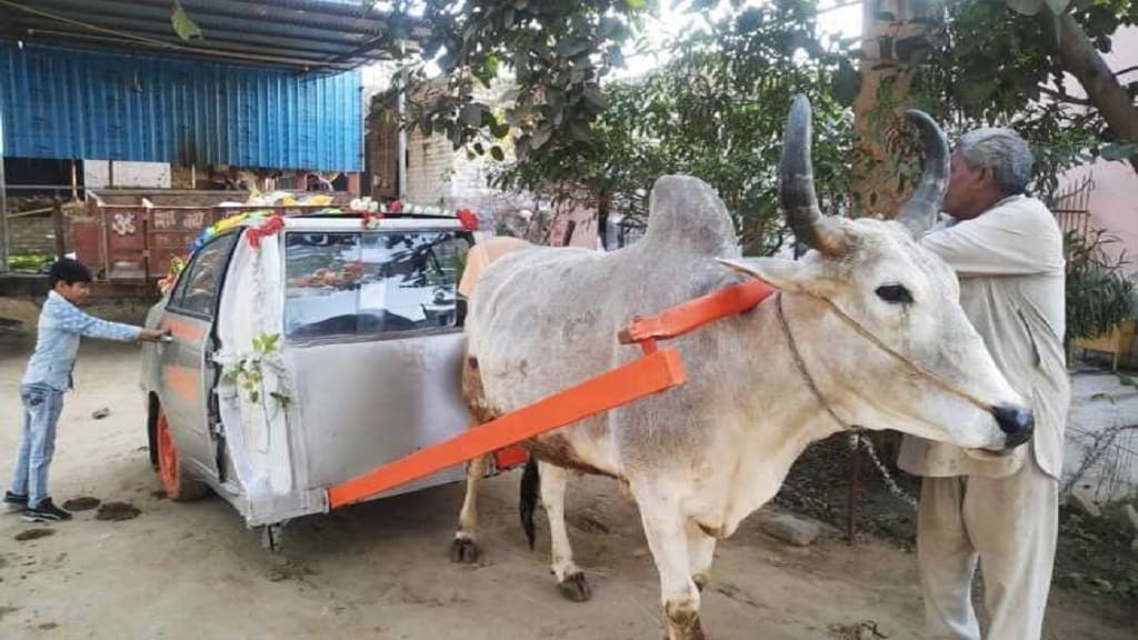 फतेहाबाद में कार की बॉडी से बनाई अद्भुत नंदी सफारी, सैलानियों को आ रही है खुब रास haryanvi jugad in fatehabad