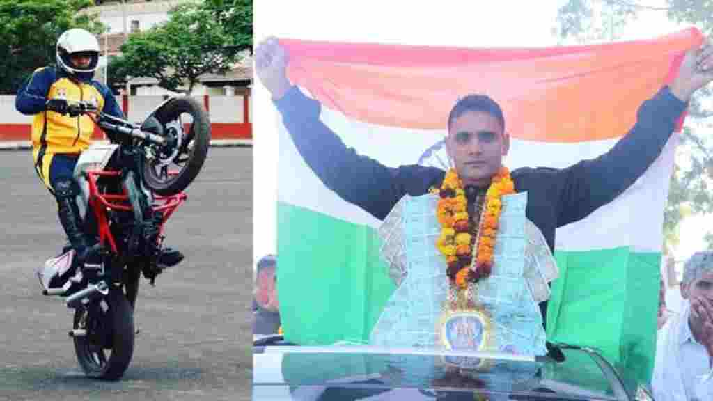 हरियाणा के जवान ने बाइक पर दिखाया अनोखा स्टंट, गिनीज बुक ऑफ वर्ल्ड रिकॉर्ड में नाम दर्ज Manish Rathi Rohtak