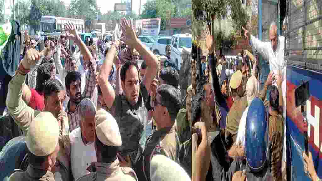 रोहतक में सरपंचों ने सीएम खट्टर को दिखाए काले झंडे, पुलिस ने 20 को लिया हिरासत में CM VIRODH