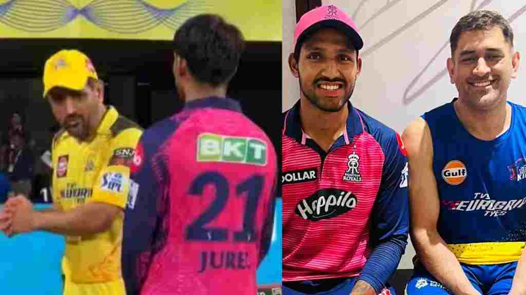 MS धोनी से राजस्थान के युवा क्रिकेटर ने लिया गुरुमंत्र, बतौर इम्पैक्ट प्लेयर मचाया था तहलका; देखे विडियो Dhruv Jurel and MS Dhoni