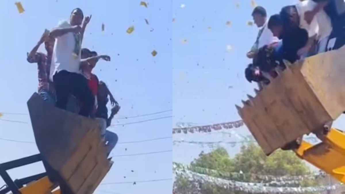 हरियाणा विस चुनाव में बुलडोजर से फूलों की जगह बरसे नोट, लोगों में मची लूटने की होड़ Bulldoger Haryana